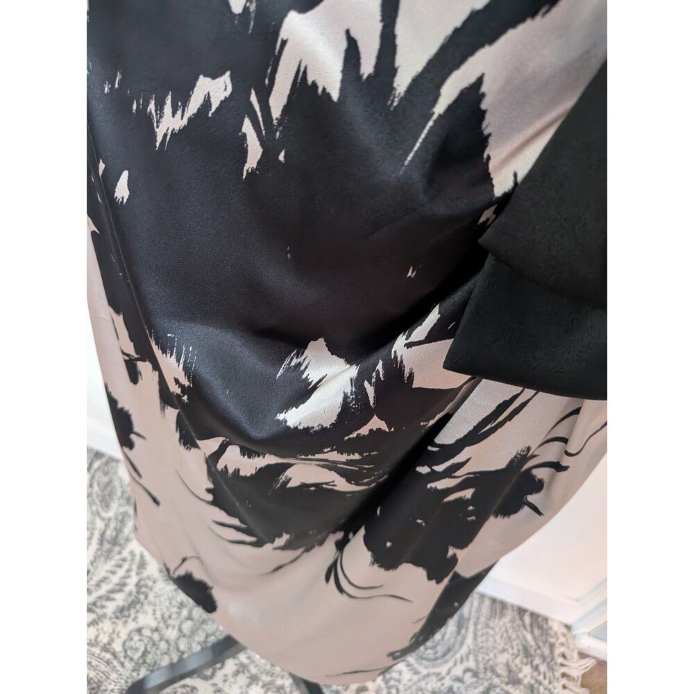 WHBM Dress Womens 12 Beige Black Floral Satin Bow Strapless Formal Cocktail Glam - Picture 5 of 16